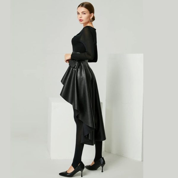 Leather Skirt for Women Black Faux Leather Plus Size Pleated Midi Maxi Fall Long Skirts