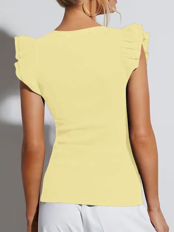 Women's Summer Sleeveless Tops V Neck Ruffle Shirts Ribbed Knit Tank Top Sexy Blouse Ladies Clothes 2025