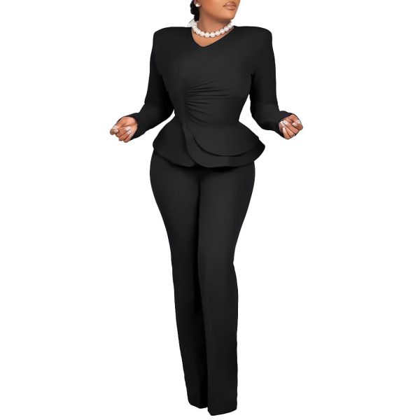New ruffled V-neck top and pants two-piece set