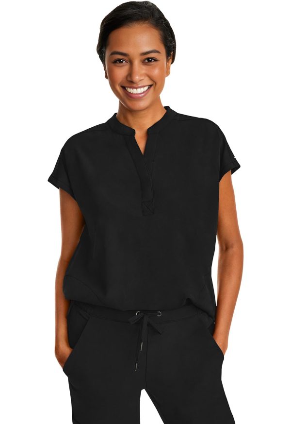 Women's Scrub Top Relaxed Fit Journey Top - 2 Pockets with Knit Details, Dolman Sleeve and Rounded Hem - 2152
