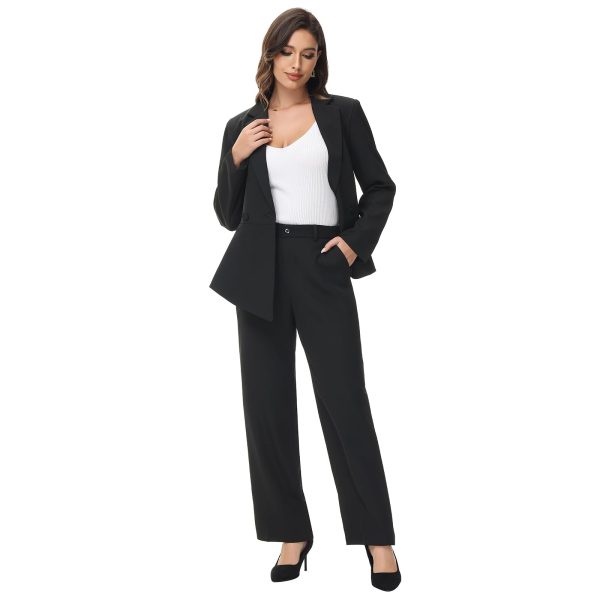 Women's Suit Outfits Set 2 Piece Ruffle Blazer with Pants Suit Set Long Sleeve Business Casual