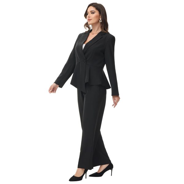 Women's Suit Outfits Set 2 Piece Ruffle Blazer with Pants Suit Set Long Sleeve Business Casual