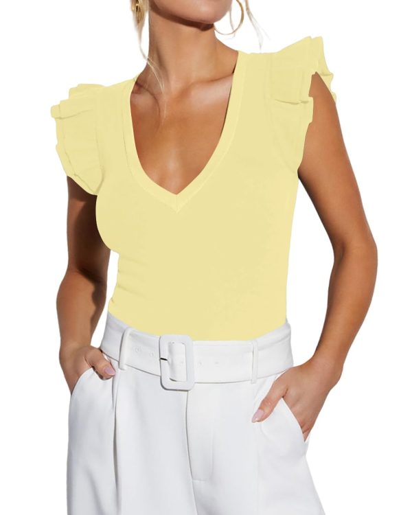Women's Summer Sleeveless Tops V Neck Ruffle Shirts Ribbed Knit Tank Top Sexy Blouse Ladies Clothes 2025