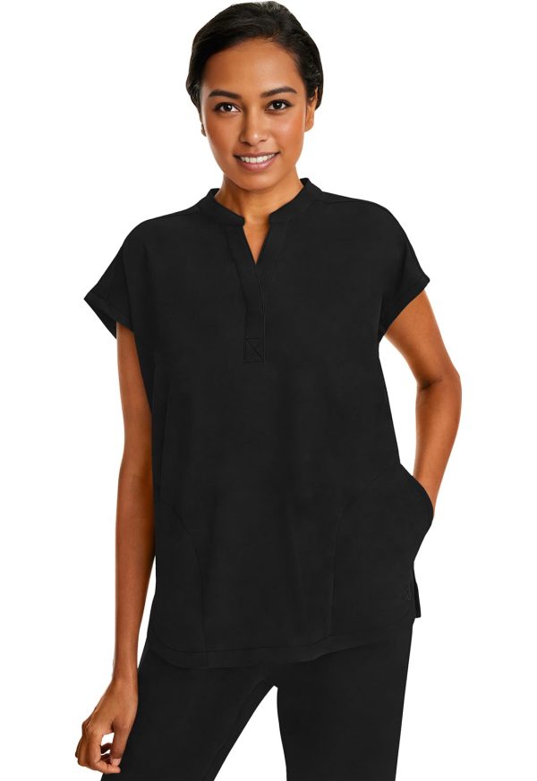 Women's Scrub Top Relaxed Fit Journey Top - 2 Pockets with Knit Details, Dolman Sleeve and Rounded Hem - 2152