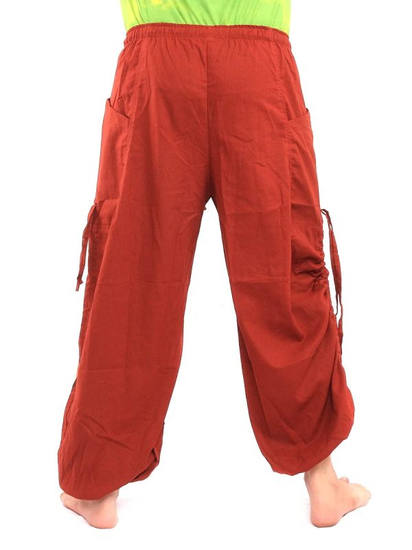 Harem Pants for Men & Women, Cotton Baggy Trousers, Adjustable Length, Drawstring Waist, 2 Pockets, One Size