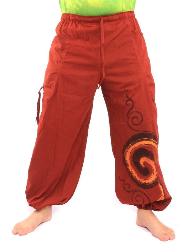 Harem Pants for Men & Women, Cotton Baggy Trousers, Adjustable Length, Drawstring Waist, 2 Pockets, One Size