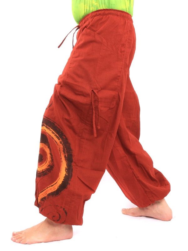 Harem Pants for Men & Women, Cotton Baggy Trousers, Adjustable Length, Drawstring Waist, 2 Pockets, One Size
