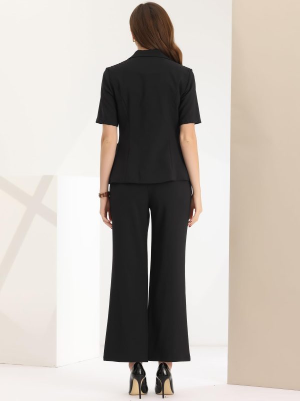 Short Sleeve Blazer Pant Suits Set for Women Business Casual 2 Piece Work Outfits