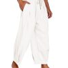 Men's Cotton Linen Harem Pants Drawstring Casual Cropped Trousers Lightweight Loose Beach Yoga Pants with Pockets