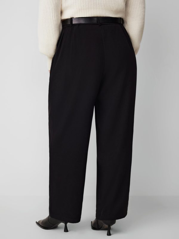 High Waist Solid Tapered Trousers with Belt Curve & Plus