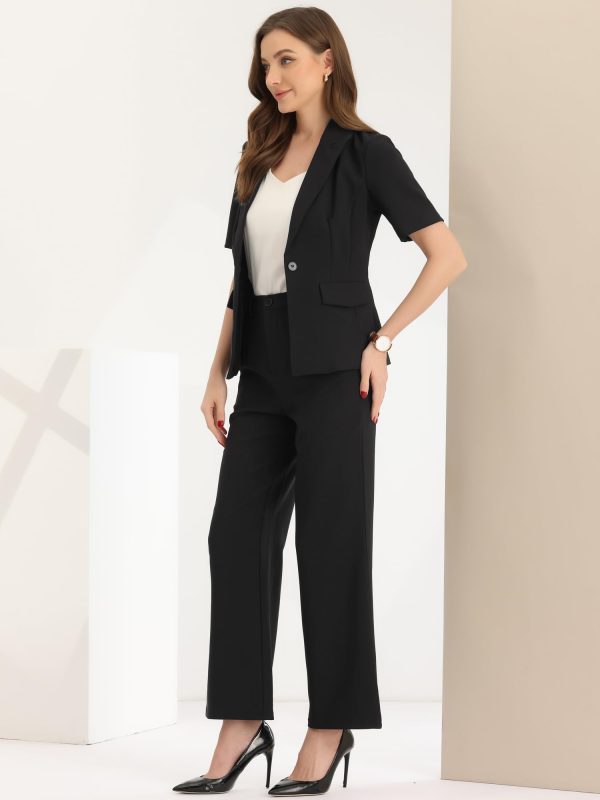 Short Sleeve Blazer Pant Suits Set for Women Business Casual 2 Piece Work Outfits