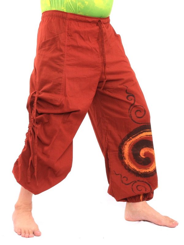 Harem Pants for Men & Women, Cotton Baggy Trousers, Adjustable Length, Drawstring Waist, 2 Pockets, One Size