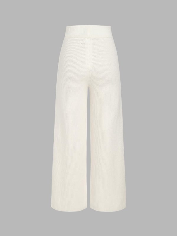 Lounge Pants Women Wide Leg Mid Waist Ribbed Knit Pants Casual Solid Warm Wool-Blend Sweatpants Fall Winter