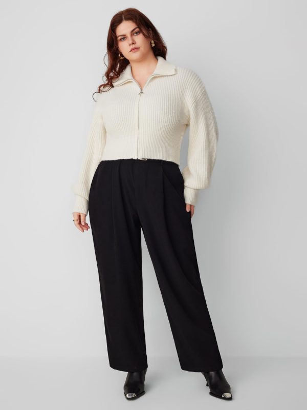 High Waist Solid Tapered Trousers with Belt Curve & Plus