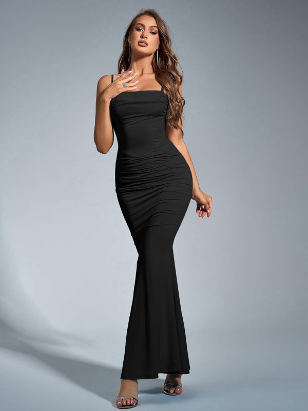 Women's Bodycon Maxi Dress Spaghetti Strap Sleeveless Elegant Long Formal Wedding Guest Dresses