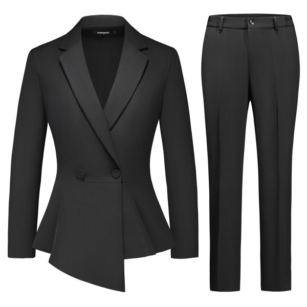 Women's Suit Outfits Set 2 Piece Ruffle Blazer with Pants Suit Set Long Sleeve Business Casual