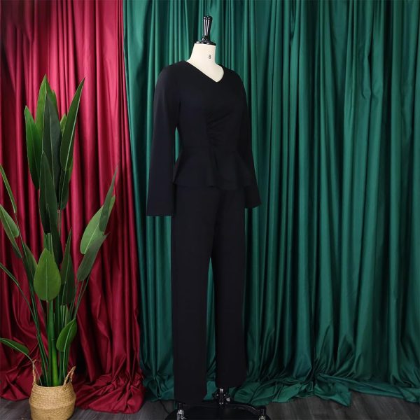 New ruffled V-neck top and pants two-piece set