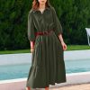 711JmjHOK7L.jpg Women Flowy Maxi Dresses Casual V Neck Smocked Tiered Babydoll Sundress Beach Long Skirt with Pockets