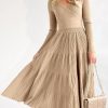 713C3tW8wKL.jpg Womens Long Sleeve Midi Sweater Dress Wrap V Neck Pleated A Line Fit Flare Elegant Knit Maxi Dress