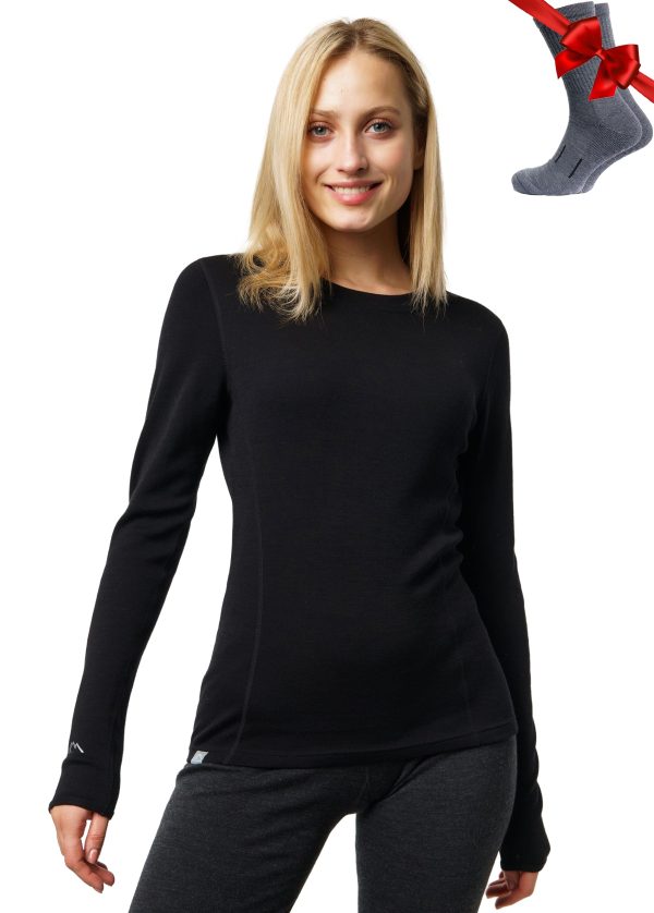 Merino Wool Base Layer Women - 100% Merino Wool Heavyweight, Midweight, Lite Long Sleeve Thermal Shirt and Socks