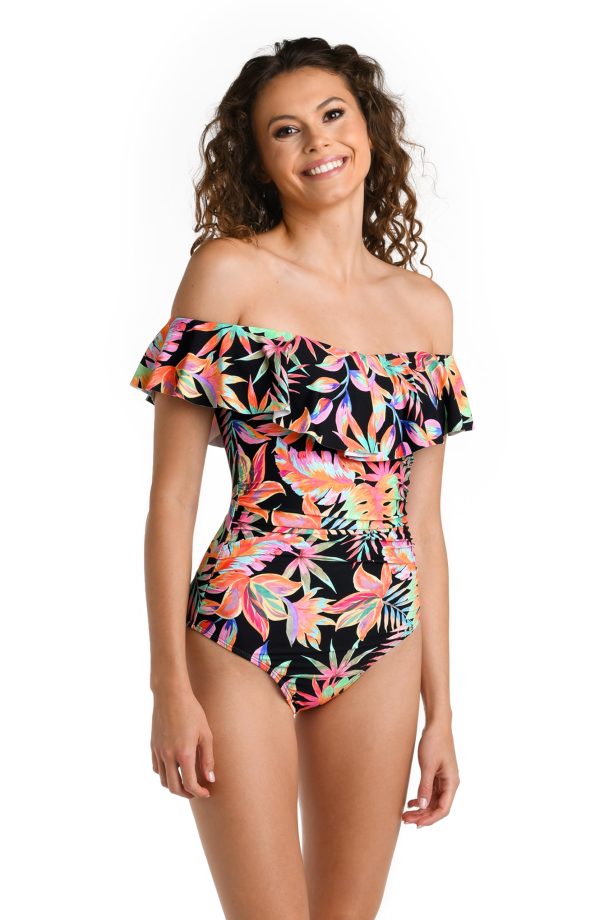 Women's One Piece Swimsuit Off Shoulder Ruffle Bathing Suit