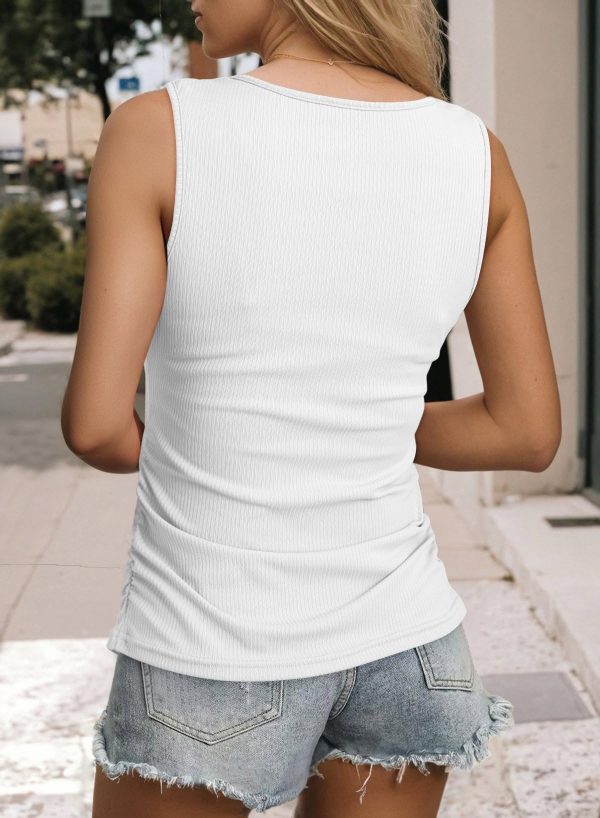 Tank Top with Built in Bra for Women Casual Summer Sleeveless Tops Slim Fitted V Neck Ruched Cami Shirts