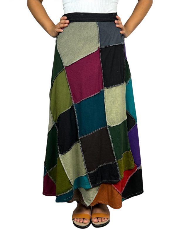 Women's 2025 Spring Distressed Boho Gypsy Hippie Patched Skirt - Adjustable Wrapper Long Skirts for Women