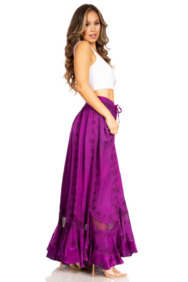 Ivy Second Women's Maxi Boho Elastic Waist Embroidered A Line Long Skirt