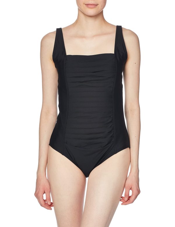 Women's Full Coverage Pleated Panel One Piece Swimsuit