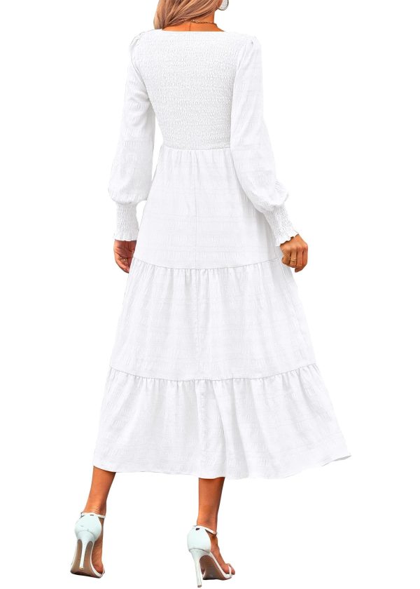 Women Spring Wedding Guest Maxi Dress Elegant Puff Long Sleeve Summer Smocked Empire Waist Swing Flowy Long Dresses
