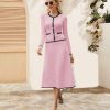 Women's Two Piece Skirt Sets Dressy Casual Knit Long Sleeve Button Crewneck Tops and Midi Dresses Matching Set Fall Outfits