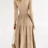 71LqIK07mnL.jpg Womens Long Sleeve Midi Sweater Dress Wrap V Neck Pleated A Line Fit Flare Elegant Knit Maxi Dress