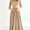 71McE1WLMAL.jpg Womens Long Sleeve Midi Sweater Dress Wrap V Neck Pleated A Line Fit Flare Elegant Knit Maxi Dress