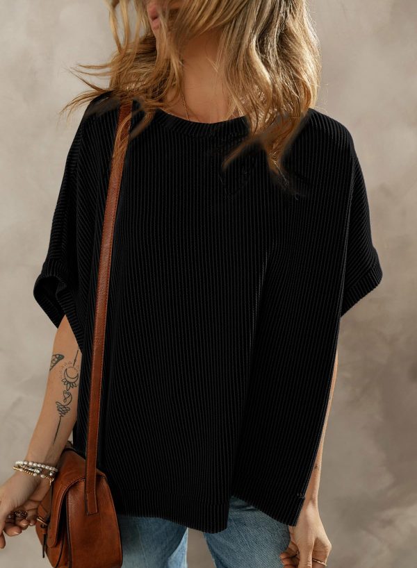 Women's Casual Oversized Short Sleeve Solid Color Loose Texture Knit Tunic Tops Blouses
