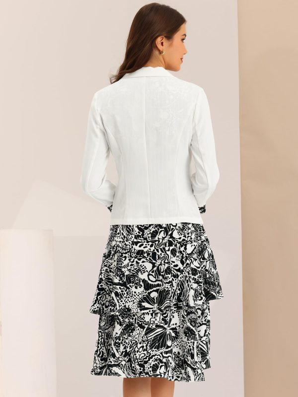 Women's Dress Suit Sets 2 pcs Chiffon V Neck Floral Print Contrast Panel Work Jacket Dresses