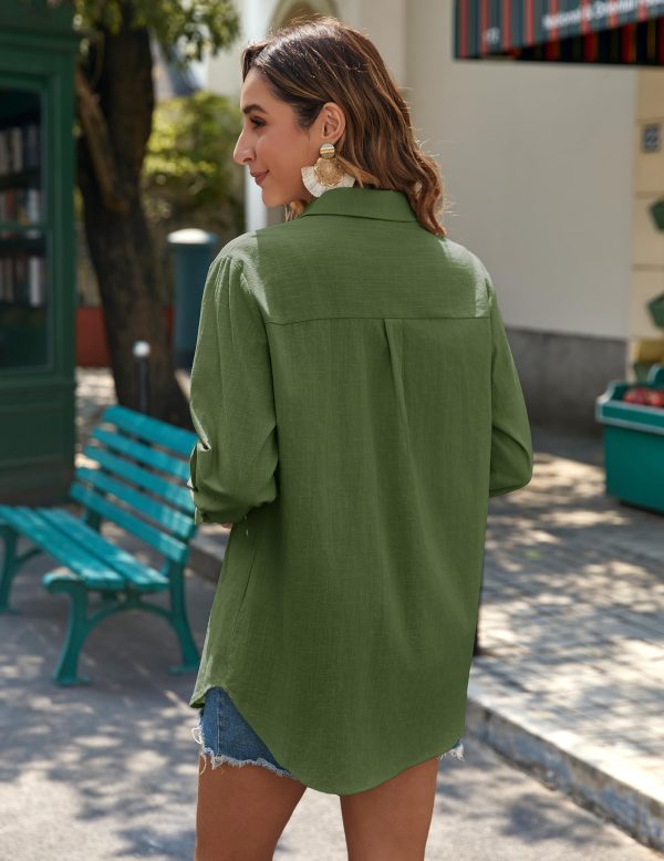 Womens Button Down Shirts Long Sleeve Cotton Gauze Tops Casual Collared Blouses Loose Fit