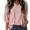 Spring Summer Tops for Women 2025 Dressy Casual V Neck Blouses Cute 3/4 Sleeve Length Babydoll Tops