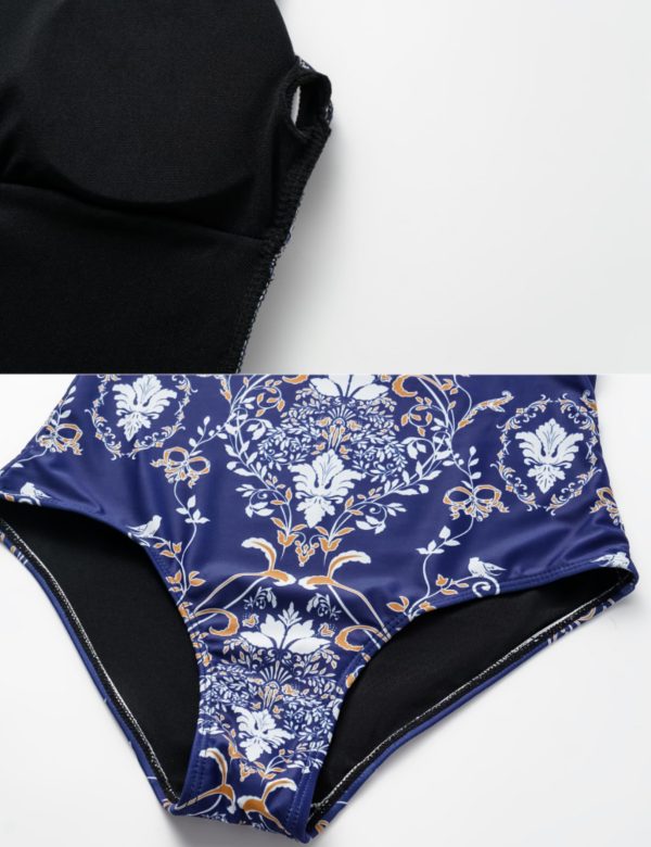 Women's One Piece Royal Blue Baroque Print Bathhing Suits Swimsuit and Skirt
