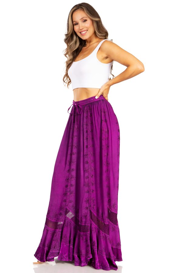 Ivy Second Women's Maxi Boho Elastic Waist Embroidered A Line Long Skirt