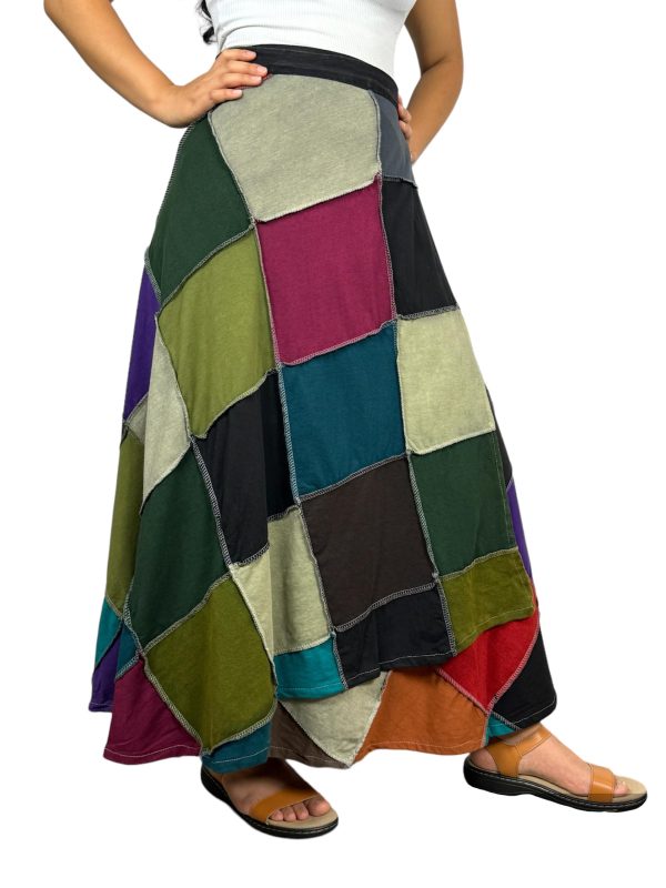 Women's 2025 Spring Distressed Boho Gypsy Hippie Patched Skirt - Adjustable Wrapper Long Skirts for Women