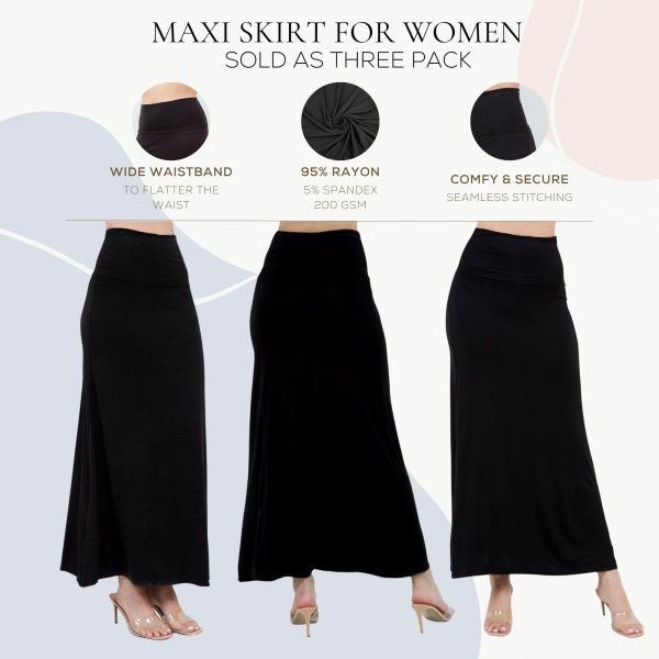 High Waisted Maxi Skirts for Women - Standard & Plus Size Ankle Length Skirt - Formal & Casual Long Skirt for Women