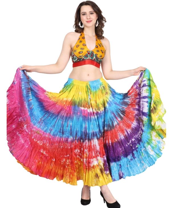 Women's 25 Yard Casual High Waist Long Maxi Skirt with Elastic Waistband Flared Cotton Skirts for Women