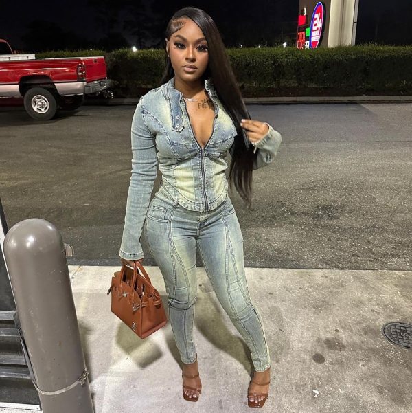 Women's Two Piece Set Denim Outfits Long Sleeve Zip Up Cropped Jean Jacket Bodycon Pants Fall Y2K Outfits Tracksuit