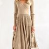 71m0m6KtATL.jpg Womens Long Sleeve Midi Sweater Dress Wrap V Neck Pleated A Line Fit Flare Elegant Knit Maxi Dress