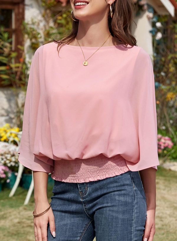 Womens Tops Dressy Casual 3/4 Sleeve Tops Crewneck Business Casual Chiffon Blouses
