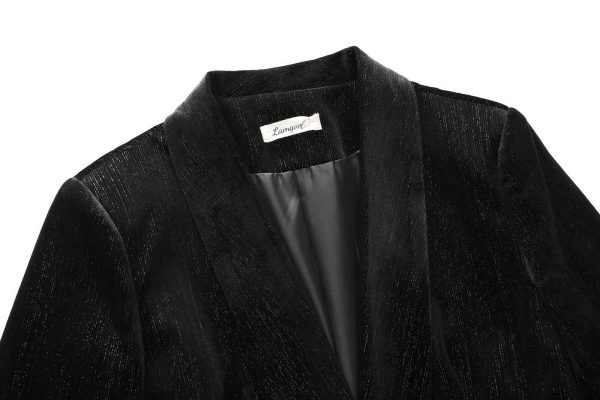 Women Pantsuit Dressy Silver Thread Velvet 2 Piece Suit Set Blazer and Flared Pants
