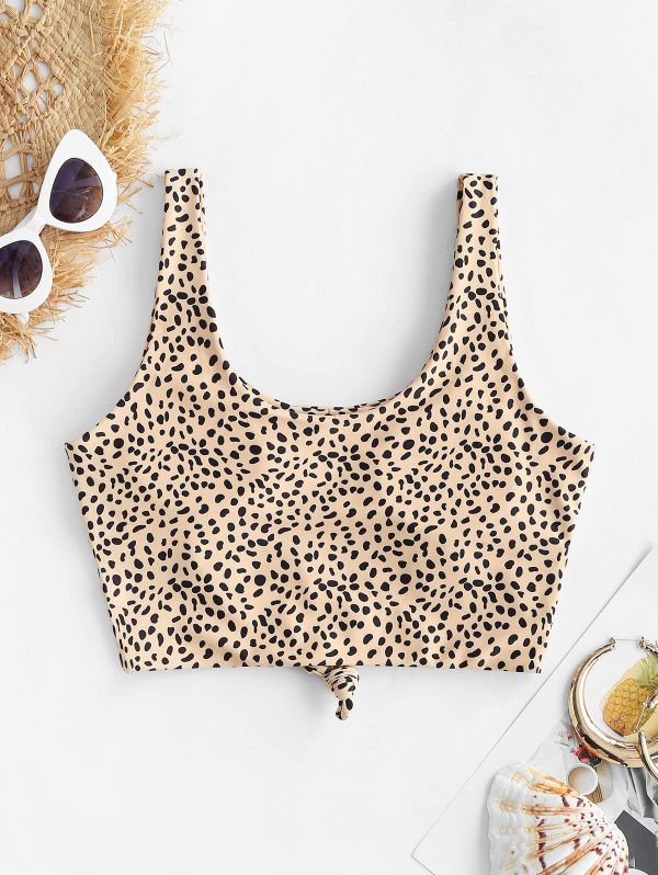 Women's Front Knot Bikini Tops Crop Tankini Top Scoop Neck Padded Bathing Suit Tops