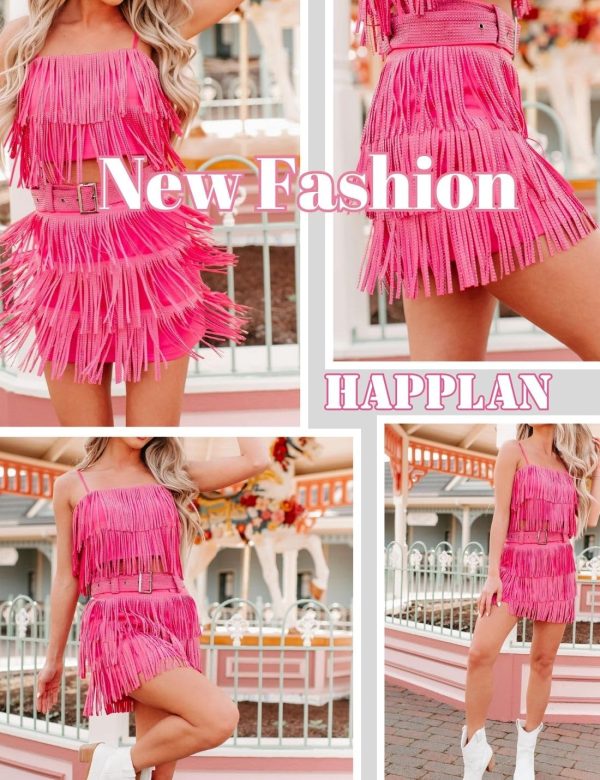 71uLpI4klFL.jpg Women's Rhinestone Fringe Mini Skirt with Belt