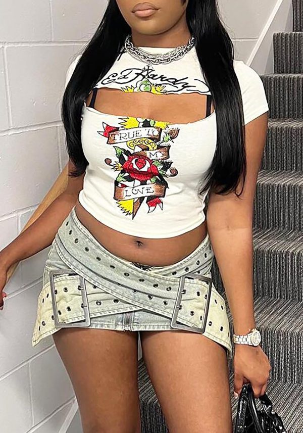 Women Cargo Skirt Buckled Belt Low Waist Slim Fit Mini Skirt Sexy Cargo Jean Skirt Club Party