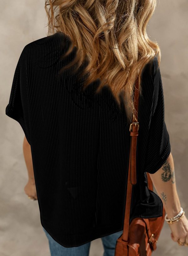 Women's Casual Oversized Short Sleeve Solid Color Loose Texture Knit Tunic Tops Blouses